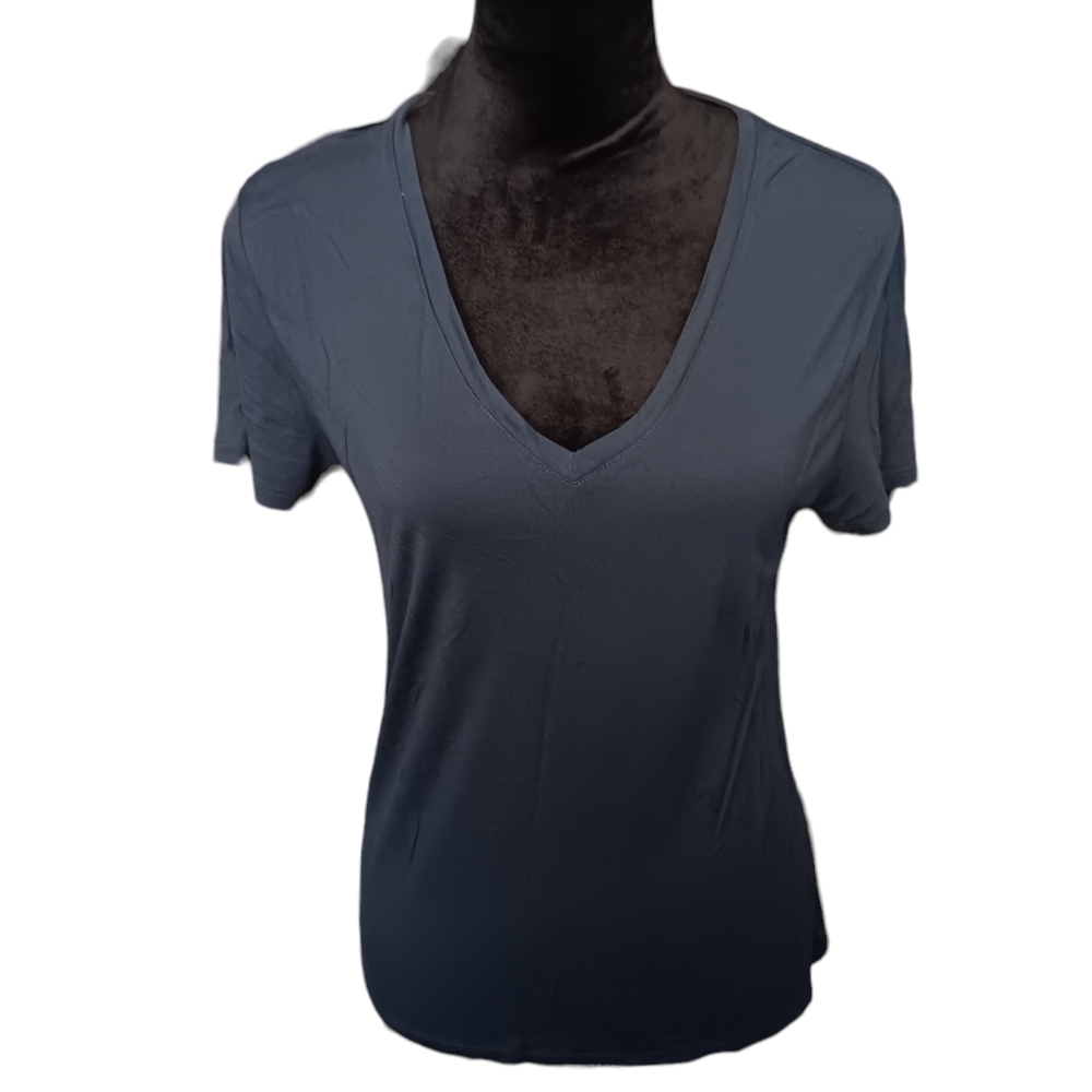 Halston Heritage Short Sleeve Navy V-Neck T-shirt Women's Size Small